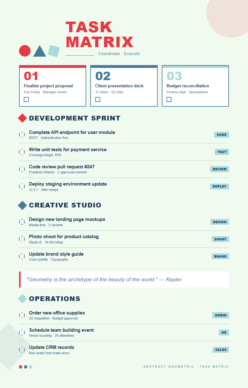 Abstract geometric to do list with dynamic shapes